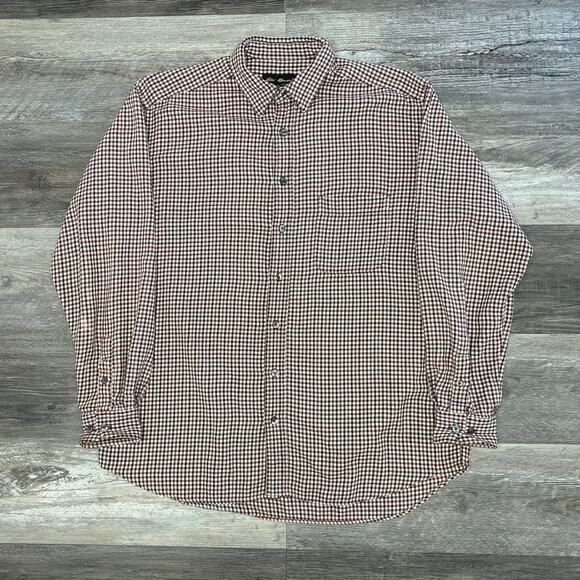 Eddie Bauer Red White Mens L Tall Woven Gingham Check Woven Flannel Shirt - Picture 2 of 10